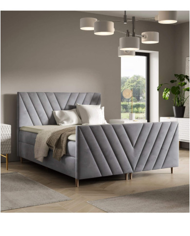 Łóżko kontynentalne Beno Plus 160x200, tapicerowane, materace, topper, pojemnik, Gruszka Meble