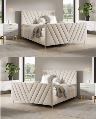 Łóżko kontynentalne Beno Plus 160x200, tapicerowane, materace, topper, pojemnik, Gruszka Meble