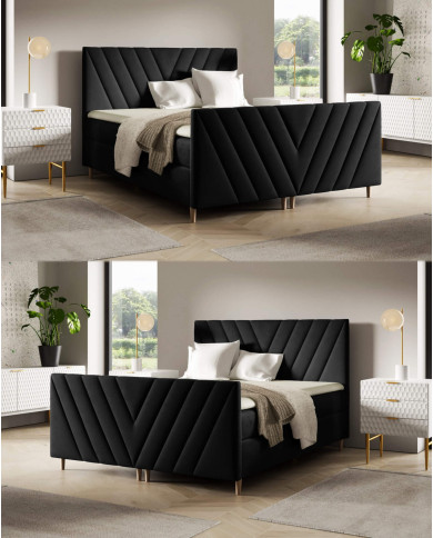 Łóżko kontynentalne Beno Plus 160x200, tapicerowane, materace, topper, pojemnik, Gruszka Meble