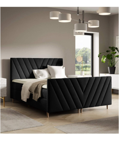 Łóżko kontynentalne Beno Plus 180x200, tapicerowane, materace, topper, pojemnik, Gruszka Meble