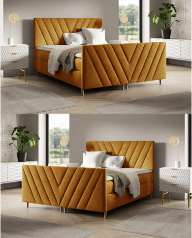 Łóżko kontynentalne Beno Plus 180x200, tapicerowane, materace, topper, pojemnik, Gruszka Meble