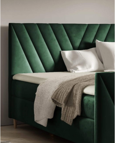 Łóżko kontynentalne Beno Plus 180x200, tapicerowane, materace, topper, pojemnik, Gruszka Meble