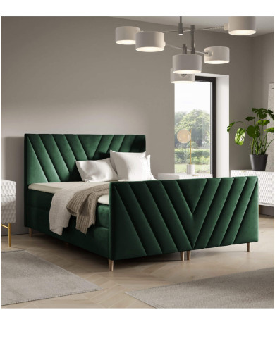 Łóżko kontynentalne Beno Plus 200x200, tapicerowane, materace, topper, pojemnik, Gruszka Meble