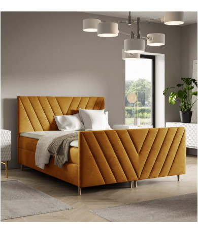 Łóżko kontynentalne Beno Plus 200x200, tapicerowane, materace, topper, pojemnik, Gruszka Meble