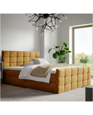 Łóżko kontynentalne Berlin 120x200, tapicerowane, materace, topper, pojemnik, Gruszka Meble