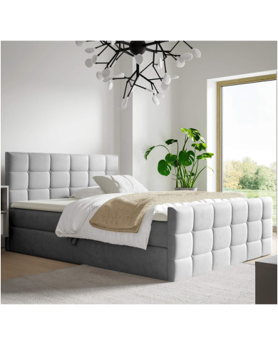 Łóżko kontynentalne Berlin 120x200, tapicerowane, materace, topper, pojemnik, Gruszka Meble