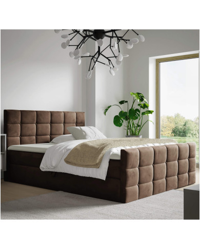 Łóżko kontynentalne Berlin 120x200, tapicerowane, materace, topper, pojemnik, Gruszka Meble