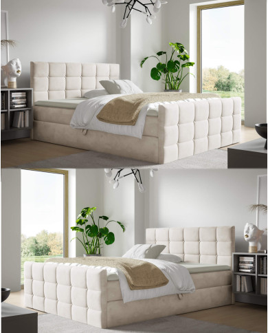 Łóżko kontynentalne Berlin 120x200, tapicerowane, materace, topper, pojemnik, Gruszka Meble