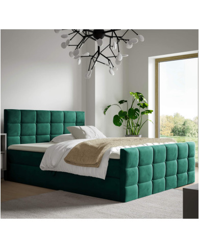 Łóżko kontynentalne Berlin 140x200, tapicerowane, materace, topper, pojemnik, Gruszka Meble