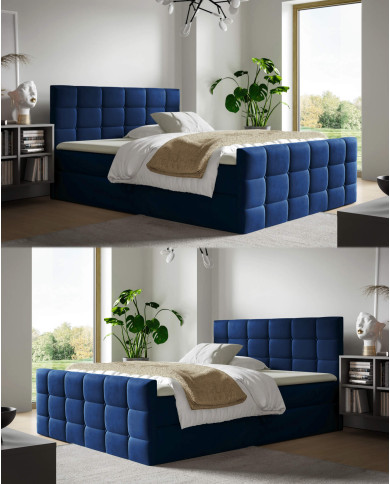 Łóżko kontynentalne Berlin 140x200, tapicerowane, materace, topper, pojemnik, Gruszka Meble