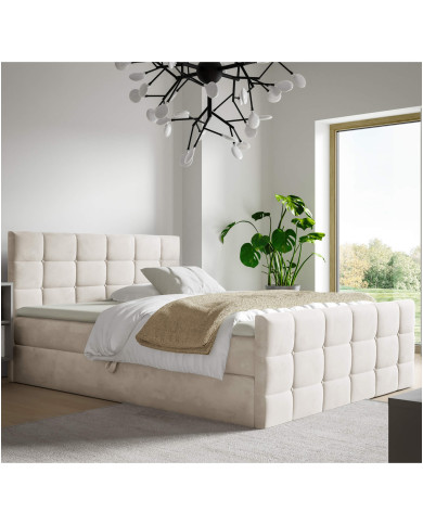 Łóżko kontynentalne Berlin 160x200, tapicerowane, materace, topper, pojemnik, Gruszka Meble