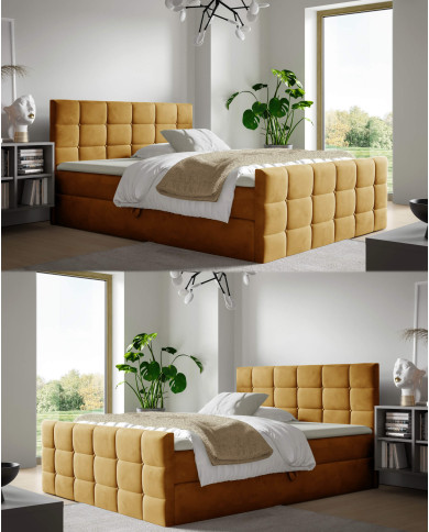 Łóżko kontynentalne Berlin 180x200, tapicerowane, materace, topper, pojemnik, Gruszka Meble