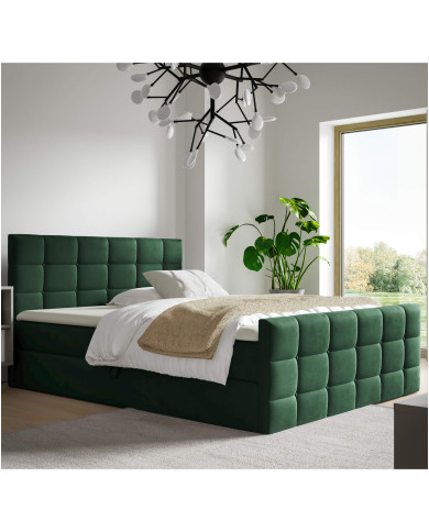 Łóżko kontynentalne Berlin 200x200, tapicerowane, materace, topper, pojemnik, Gruszka Meble