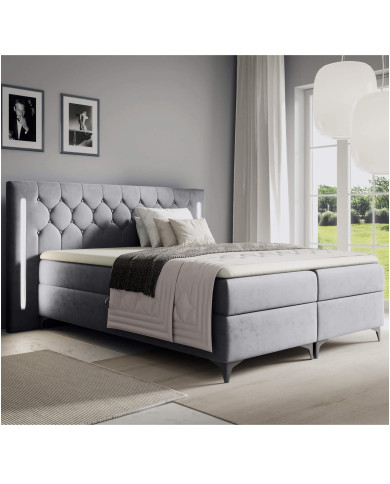 Łóżko kontynentalne California 120x200, z oświetleniem, tapicerowane, materace, topper, pojemnik, Gruszka Meble