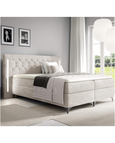 Łóżko kontynentalne California 120x200, z oświetleniem, tapicerowane, materace, topper, pojemnik, Gruszka Meble