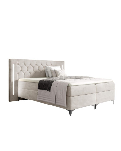 Łóżko kontynentalne California 140x200, z oświetleniem, tapicerowane, materace, topper, pojemnik, Gruszka Meble