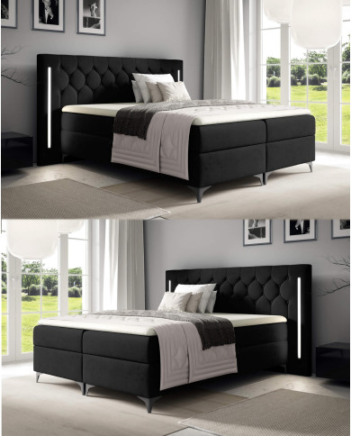 Łóżko kontynentalne California 140x200, z oświetleniem, tapicerowane, materace, topper, pojemnik, Gruszka Meble