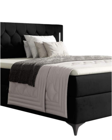 Łóżko kontynentalne California 140x200, z oświetleniem, tapicerowane, materace, topper, pojemnik, Gruszka Meble