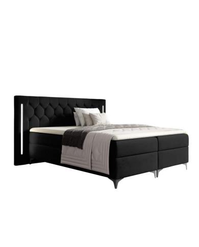 Łóżko kontynentalne California 160x200, z oświetleniem, tapicerowane, materace, topper, pojemnik, Gruszka Meble