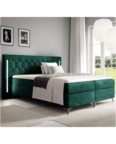 Łóżko kontynentalne California 160x200, z oświetleniem, tapicerowane, materace, topper, pojemnik, Gruszka Meble