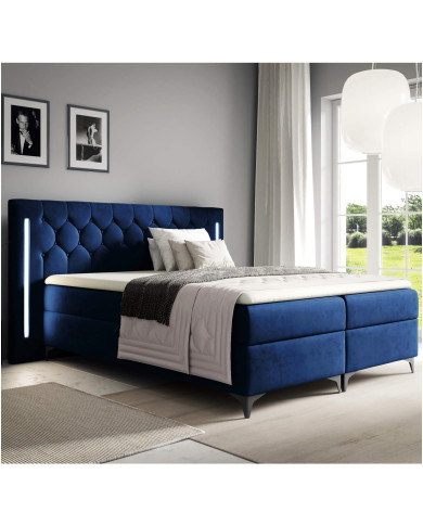 Łóżko kontynentalne California 180x200, z oświetleniem, tapicerowane, materace, topper, pojemnik, Gruszka Meble