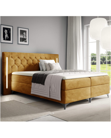 Łóżko kontynentalne California 180x200, z oświetleniem, tapicerowane, materace, topper, pojemnik, Gruszka Meble