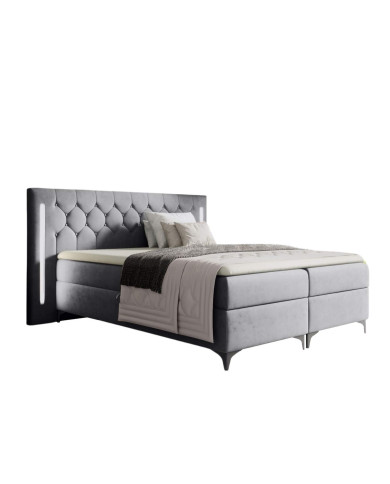 Łóżko kontynentalne California 200x200, z oświetleniem, tapicerowane, materace, topper, pojemnik, Gruszka Meble