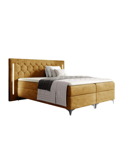 Łóżko kontynentalne California 200x200, z oświetleniem, tapicerowane, materace, topper, pojemnik, Gruszka Meble