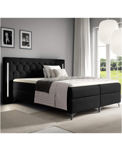 Łóżko kontynentalne California 200x200, z oświetleniem, tapicerowane, materace, topper, pojemnik, Gruszka Meble