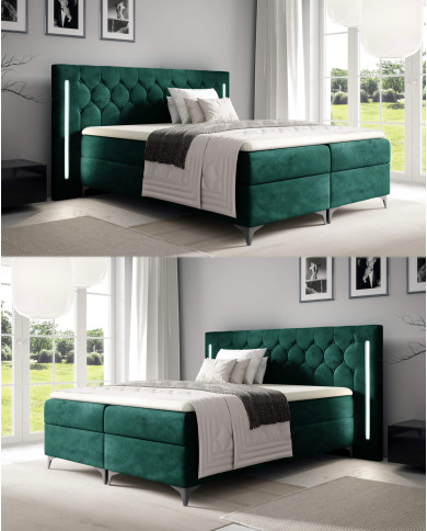 Łóżko kontynentalne California 200x200, z oświetleniem, tapicerowane, materace, topper, pojemnik, Gruszka Meble