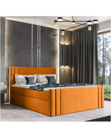 Łóżko kontynentalne Carmen 120x200, tapicerowane, materace, topper, pojemnik, Gruszka Meble