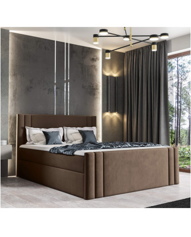 Łóżko kontynentalne Carmen 140x200, tapicerowane, materace, topper, pojemnik, Gruszka Meble