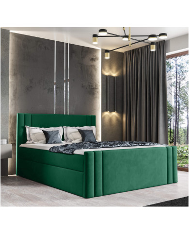 Łóżko kontynentalne Carmen 140x200, tapicerowane, materace, topper, pojemnik, Gruszka Meble