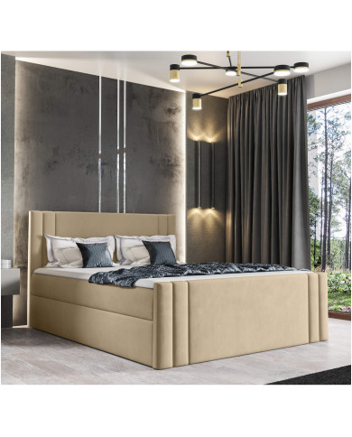 Łóżko kontynentalne Carmen 160x200, tapicerowane, materace, topper, pojemnik, Gruszka Meble