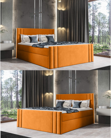 Łóżko kontynentalne Carmen 160x200, tapicerowane, materace, topper, pojemnik, Gruszka Meble