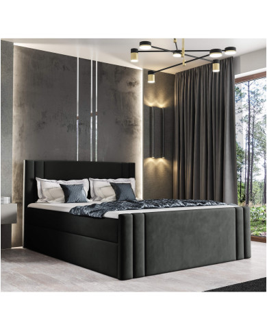 Łóżko kontynentalne Carmen 180x200, tapicerowane, materace, topper, pojemnik, Gruszka Meble