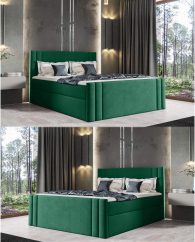 Łóżko kontynentalne Carmen 200x200, tapicerowane, materace, topper, pojemnik, Gruszka Meble