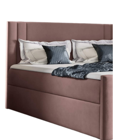 Łóżko kontynentalne Carmen 200x200, tapicerowane, materace, topper, pojemnik, Gruszka Meble