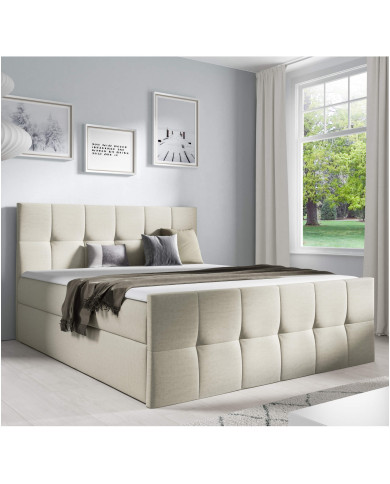 Łóżko kontynentalne Charlotte 140x200, tapicerowane, materace, topper, pojemnik, Gruszka Meble Łóżko kontynentalne Charlotte 140x200, tapicerowane, materace, topper, pojemnik, Gruszka Meble