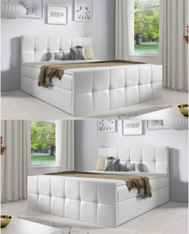 Łóżko kontynentalne Charlotte 140x200, tapicerowane, materace, topper, pojemnik, Gruszka Meble Łóżko kontynentalne Charlotte 140x200, tapicerowane, materace, topper, pojemnik, Gruszka Meble