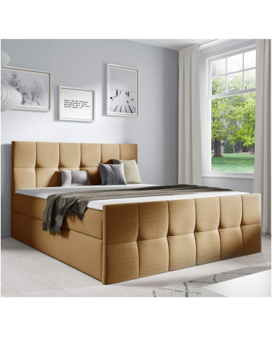 Łóżko kontynentalne Charlotte 200x200, tapicerowane, materace, topper, pojemnik, Gruszka Meble Łóżko kontynentalne Charlotte 200x200, tapicerowane, materace, topper, pojemnik, Gruszka Meble