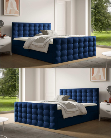 Łóżko kontynentalne Calvani 140x200, tapicerowane, materace, topper, pojemnik, Gruszka Meble