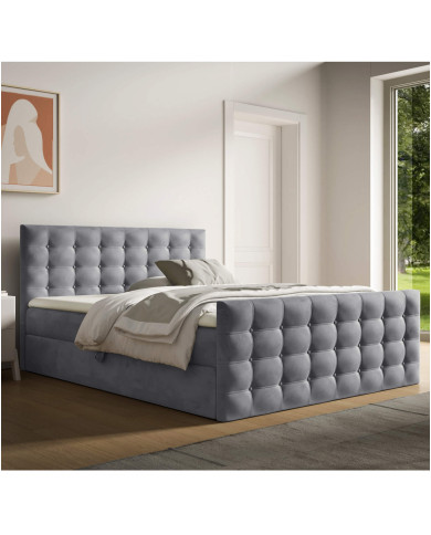 Łóżko kontynentalne Calvani 160x200, tapicerowane, materace, topper, pojemnik, Gruszka Meble