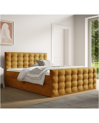 Łóżko kontynentalne Calvani 180x200, tapicerowane, materace, topper, pojemnik, Gruszka Meble