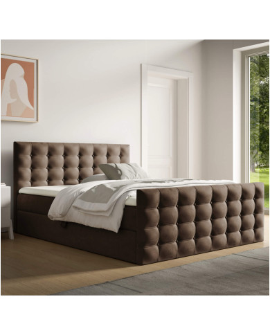 Łóżko kontynentalne Calvani 180x200, tapicerowane, materace, topper, pojemnik, Gruszka Meble