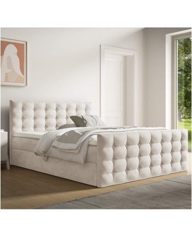 Łóżko kontynentalne Calvani 200x200, tapicerowane, materace, topper, pojemnik, Gruszka Meble