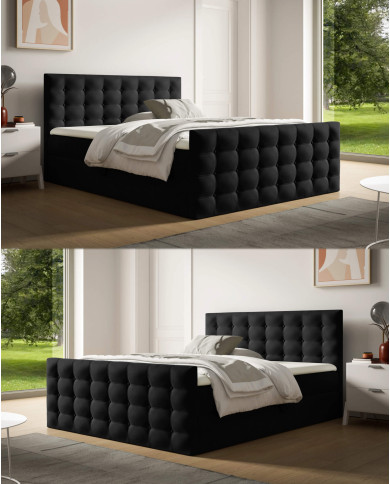 Łóżko kontynentalne Calvani 200x200, tapicerowane, materace, topper, pojemnik, Gruszka Meble