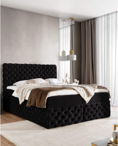 Łóżko kontynentalne Castel 140x200, tapicerowane, materace, topper, pojemnik, Gruszka Meble Łóżko kontynentalne Castel 140x200, tapicerowane, materace, topper, pojemnik, Gruszka Meble