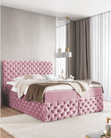 Łóżko kontynentalne Castel 160x200, tapicerowane, materace, topper, pojemnik, Gruszka Meble Łóżko kontynentalne Castel 160x200, tapicerowane, materace, topper, pojemnik, Gruszka Meble