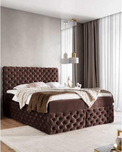 Łóżko kontynentalne Castel 160x200, tapicerowane, materace, topper, pojemnik, Gruszka Meble Łóżko kontynentalne Castel 160x200, tapicerowane, materace, topper, pojemnik, Gruszka Meble